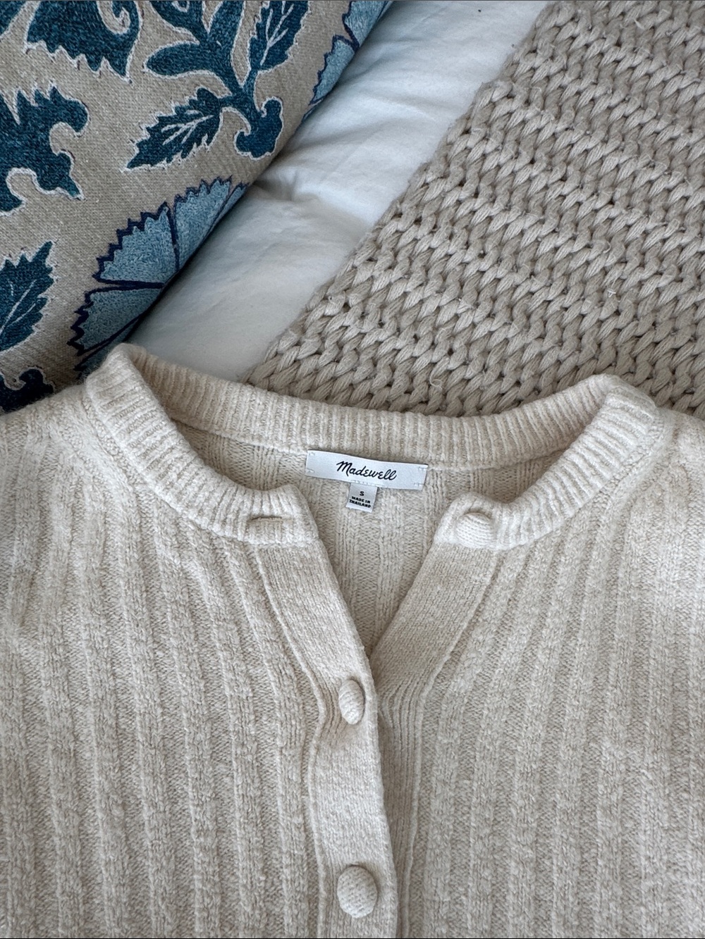 Madewell Neutral Cream Ribbed Button Cardigan - Picture 2 of 2
